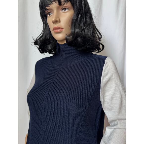 Karen Millen Mock Neck Wool Blend Sweater navy gray sleeves small - Picture 2 of 13